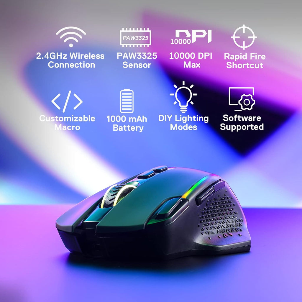 Dual-Mode Gaming Mouse – 10,000 DPI, 8 Macro Buttons, RGB