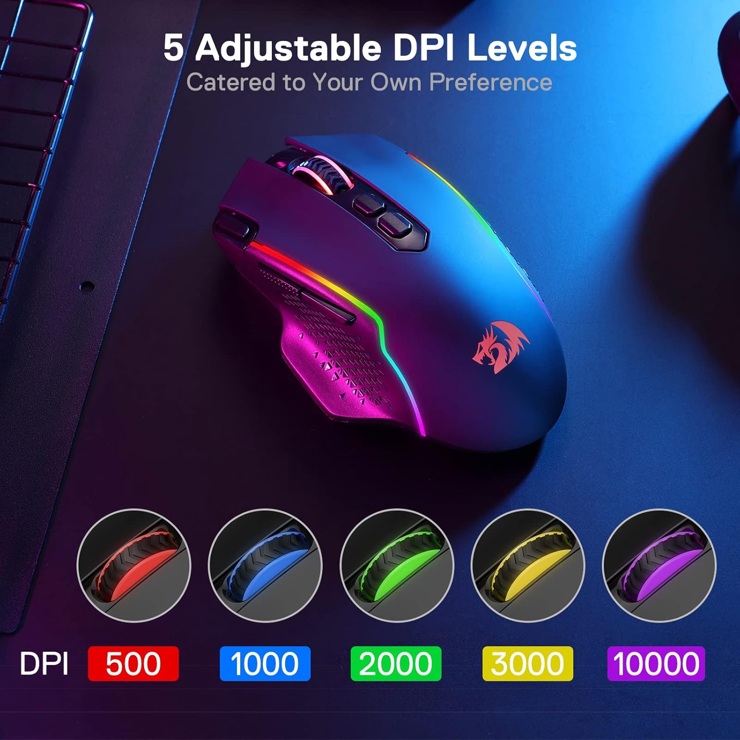 Dual-Mode Gaming Mouse – 10,000 DPI, 8 Macro Buttons, RGB