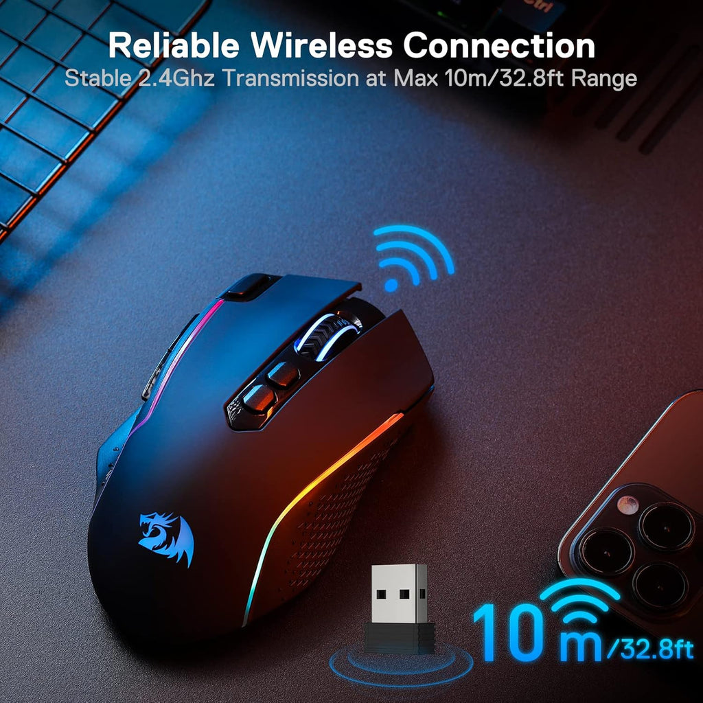 Dual-Mode Gaming Mouse – 10,000 DPI, 8 Macro Buttons, RGB