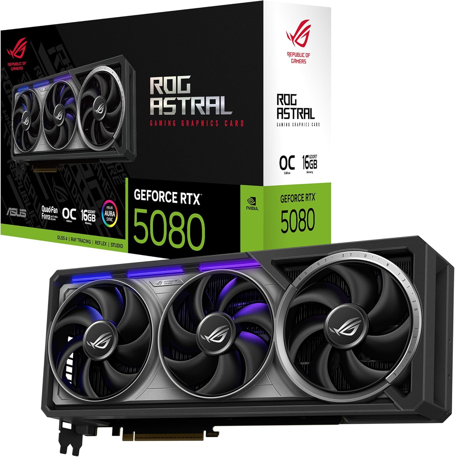 RTX 5080 OC Graphics Card – 16GB GDDR7, Quad-Fan Cooling1 & 3× DisplayPort 2.1