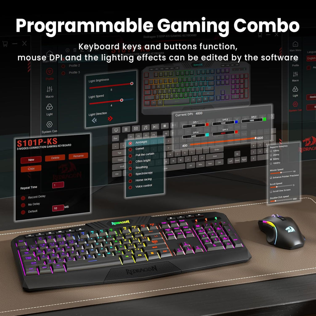 Tri-Mode Wireless Gaming Keyboard & Mouse Set – RGB, 4800 DPI